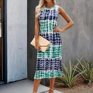 New Tie Dye Split Hem Tank Dress